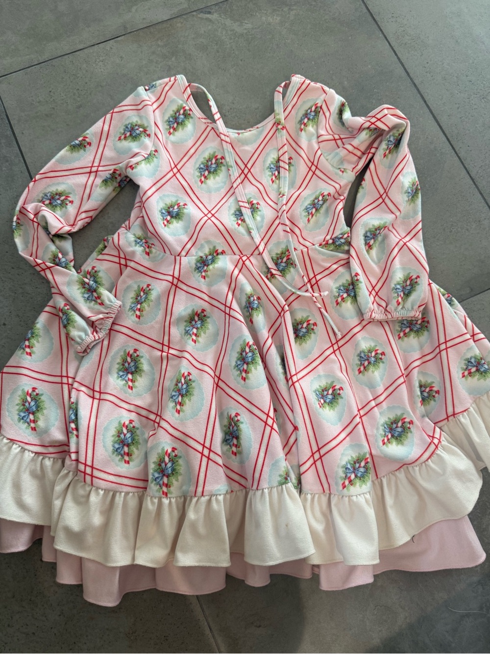 Girls Pink Plaid Floral Ruffle Hem Dress